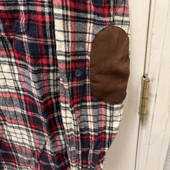 Cavalini Women's Plaid Red Black White Patch Elbow RollTab casual - Picture 4 of 5